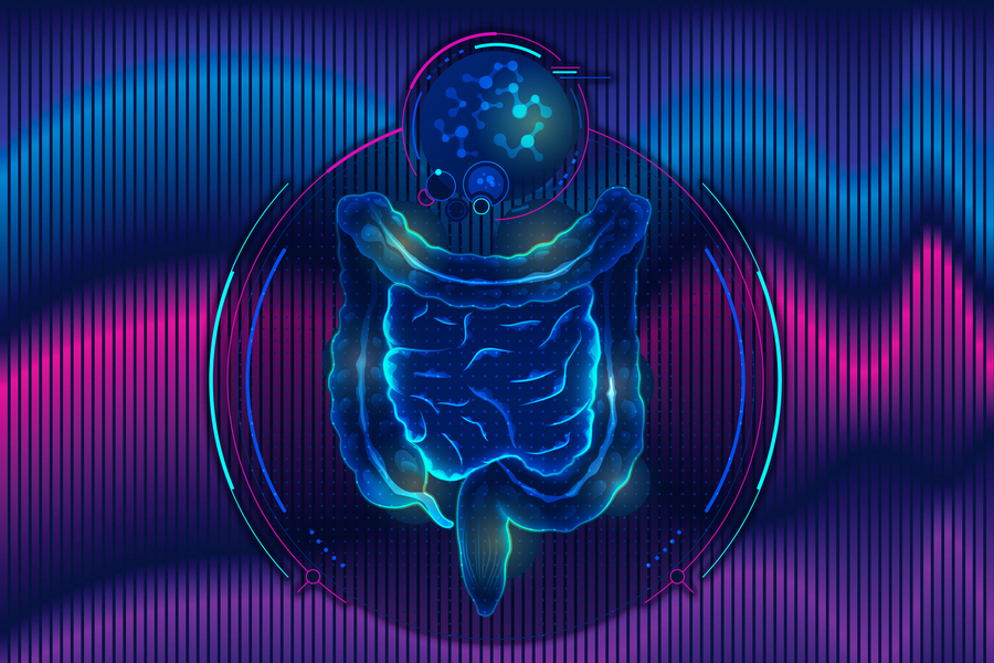 Artist's conception of ultrasound stimulation of the gut.